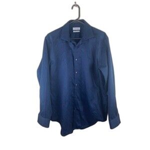 Calvin Klein Size L 166 32/33 Mens Navy Blue Shirt Long Sleeve Infinite Non Iron